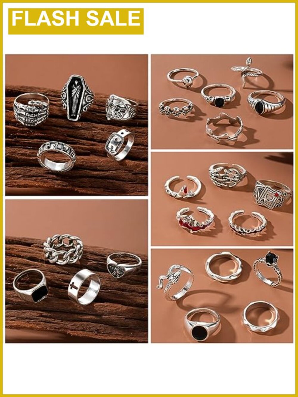 Vintage Silver Knuckle Rings Set Stackable Midi Boho Statement Rings - Picture 2 of 6